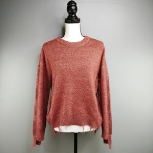 Splendid Distressed High Low Crewneck Pullover